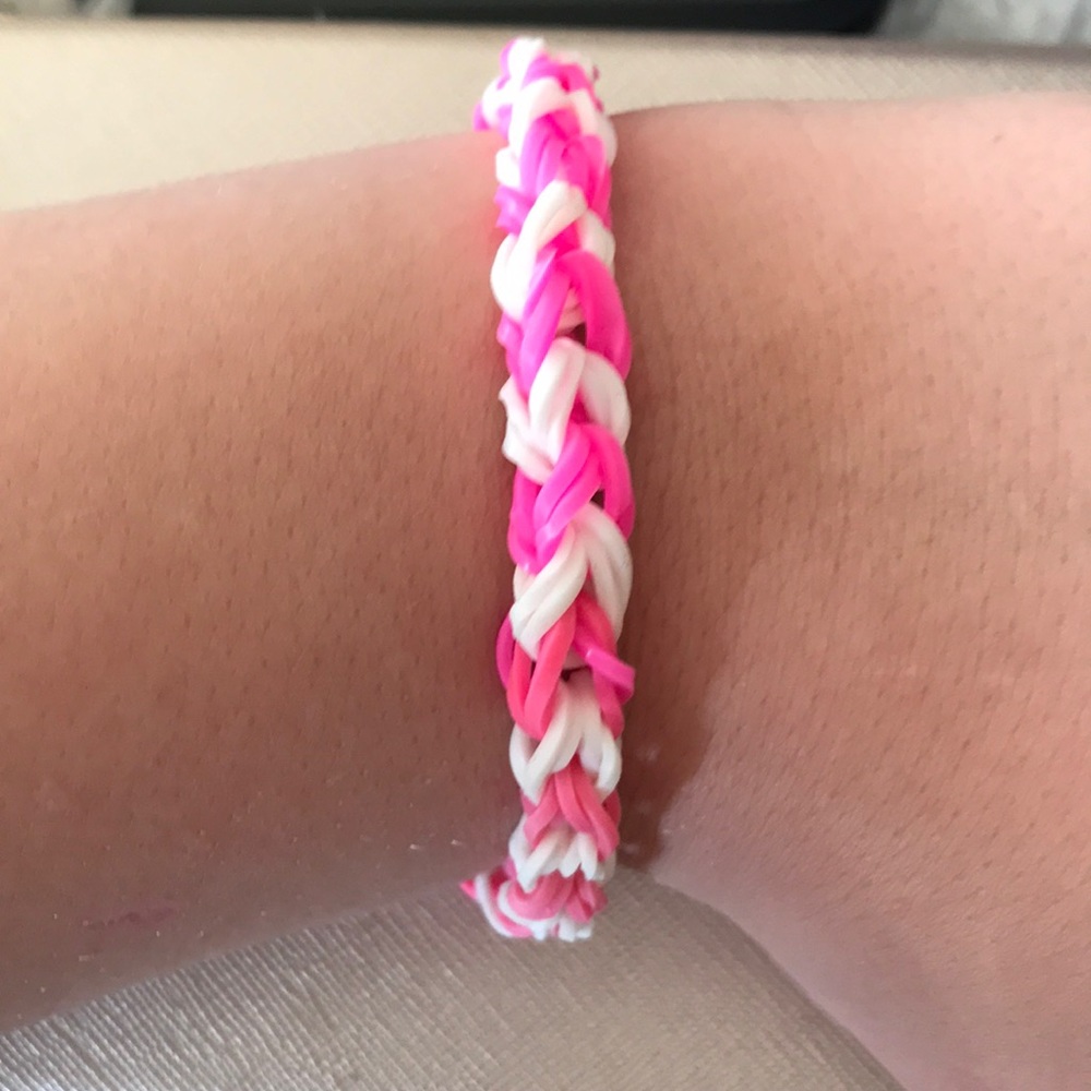 Pink and white double band  rainbow loom bracelet